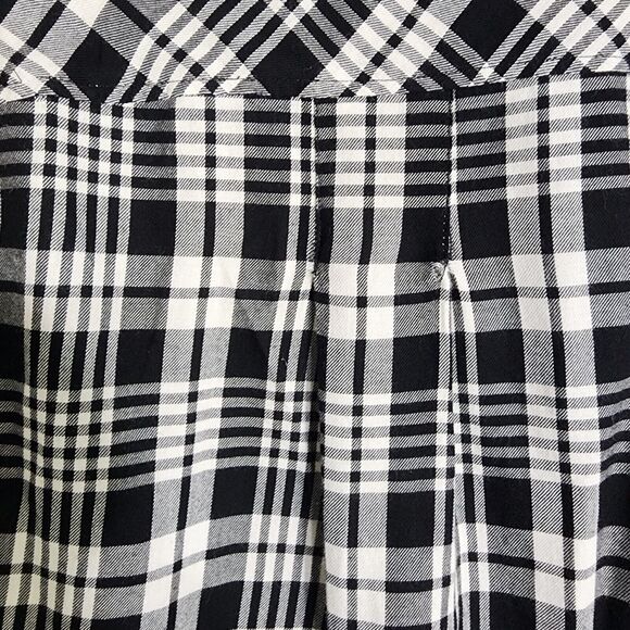 Talbots Women Top Medium Black White Plaid Popover Split Neck Long Sleeve Blouse - Picture 11 of 13